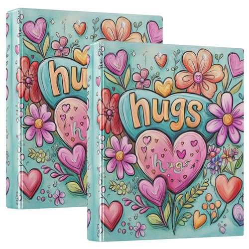 Valentinstag Blumen Herzförmige Knöpfe Umarmungen 3-Ringe Ordner 3,5 cm Notizbuch Ordner mit Klemmbrett 1/2 Stück Schulhefter Hardcover von GuoChe