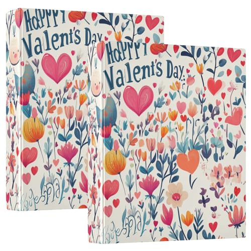 Valentinstag Blumen Liebe Herz Zwerg Happy Valentine's Day 3,8 cm Ordner Drei Ringe Notizbuch Ordner mit Klemmbrett 1/2 Packung Ordner Bürobedarf Hardcover von GuoChe