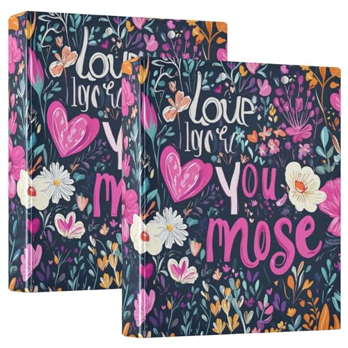 Valentinstag Blumen Love Heart Love You Mose 3-Ringe Binder 1,5 Zoll Notizbuch Ordner mit Klemmbrett 1/2 Stück Schulbedarf Hardcover von GuoChe