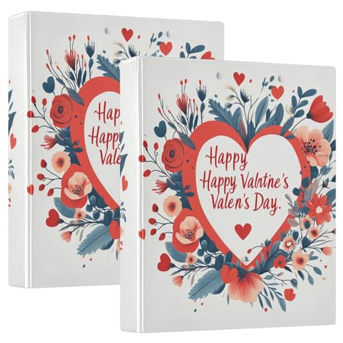 Valentinstag Blumen Rot Liebe Herz Blütenblätter Happy Valentine's Day 3,8 cm Ordner Drei Ringe Notizbuch Ordner mit Klemmbrett 1/2 Packungen Ästhetischer Ordner Hardcover von GuoChe