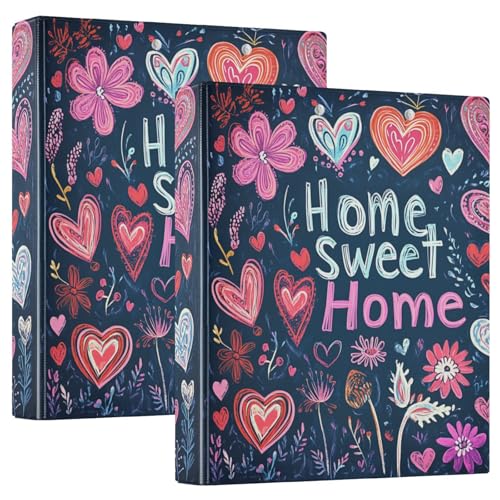 Valentinstag Blumen herzförmige Knöpfe Home Sweet Home 3-Ringe Ordner 3,8 cm Ordner mit Klemmbrett 1/2 Pack Collegeordner für Studenten Hardcover von GuoChe