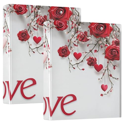 Valentinstag Rose Love Runde Ringe Binder 3,8 cm Notizbuch Ordner mit Klemmbrett 1/2 Packung Ordner College Ordner für Studenten Hardcover von GuoChe