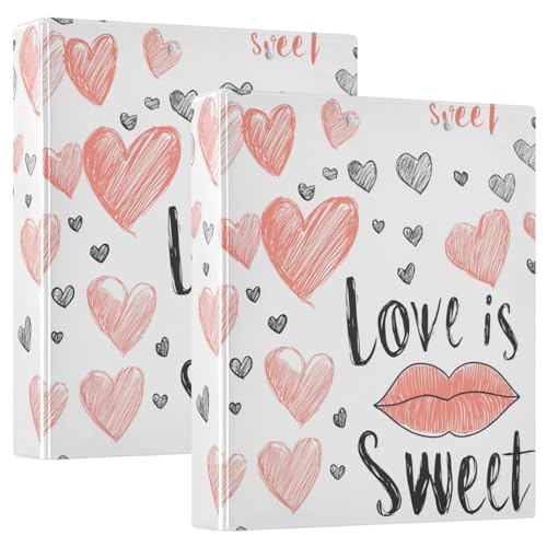 Valentinstag Sexy Lippen und Herzen runde Ringe Ordner 3,8 cm Ordner mit Klemmbrett 1/2 Packungen Schulbedarf Binder Hardcover von GuoChe