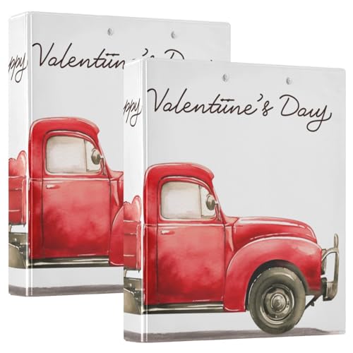 Valentinstag rot und schwarz kariert LKW Herzförmige Luftballons Runde Ringe Binder 3,8 cm Notizbuch Ordner mit Klemmbrett 1/2 Packungen Schulordner Hardcover von GuoChe