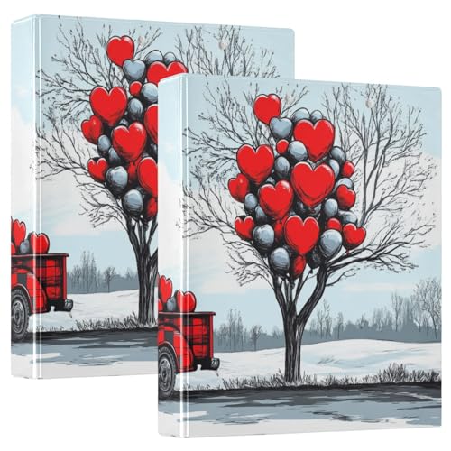 Valentinstag rot und schwarz karierte LKW-Luftballons runde Ringe Binder 3,8 cm Notizbuch Ordner mit Klemmbrett 1/2 Packungen Schulordner Hardcover von GuoChe