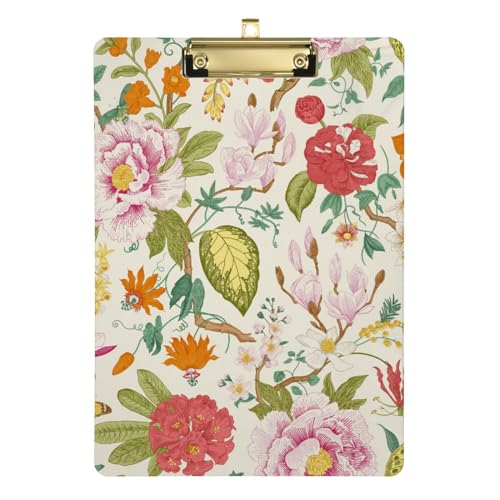 Vintage Blooming Floral Md Pocket Nursing Clipboard Classroom Supplies for Teachers Elementary for Teacher Baseball Coaches Size 12 x 9 Inch with Low Profile Metal Clip Acrylic Cute Tabla von GuoChe