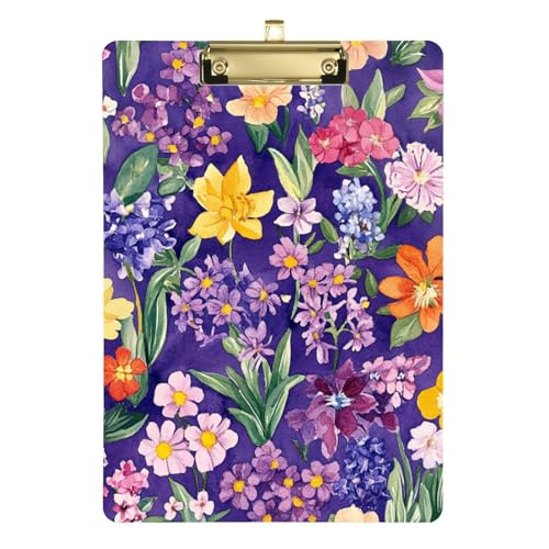 Wasserdichtes Klemmbrett, Art-Deco, bunte Blumen, Lila, A4-Papierblatt, Klemmbrett für Softball-Trainer, 30,5 x 22,9 cm, mit Metallclip von GuoChe