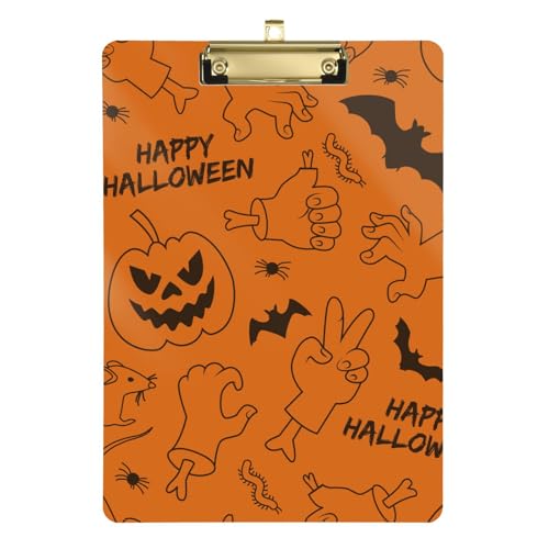 Wasserdichtes Klemmbrett Happy Halloween Kürbisse Orange A4 Papier Blatt Sozialarbeiter Klemmbrett für Fußball Softball Coaching 30,5 x 22,9 cm mit Metallclip von GuoChe