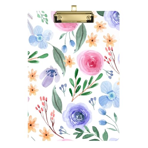 Wasserdichtes Klemmbrett Vintage Blumen Bauernhaus Lila Blau Standard A4 Briefgröße Notiz Klemmbrett für Polizei Büro Krankenschwester Fußball Trainer 30,5 x 22,9 cm mit Metallclip von GuoChe