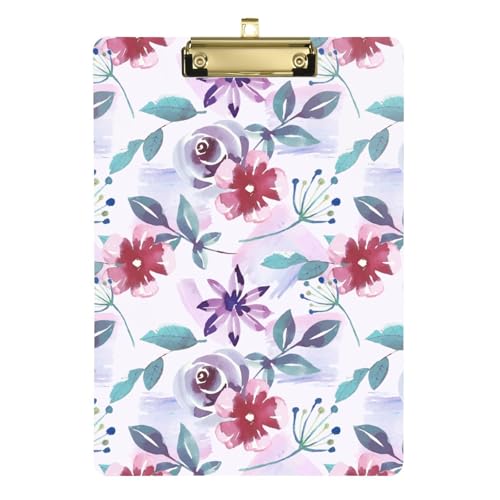 Wasserdichtes Klemmbrett Vintage Blumen Rustikal Hellviolett Kunststoff Papier Klemmbrett für Büro Klassenzimmer 30,5 x 22,9 cm mit Metallclip von GuoChe