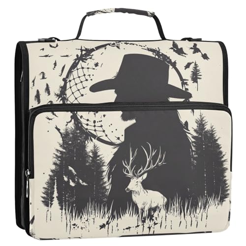 Western Cowboy Traumfänger Tribal Deer 3,8 cm 3 Ringe Ordner mit extra Taschen mit Gurt mehrere Taschen Dokumentenmappe Organizer für Schule von GuoChe