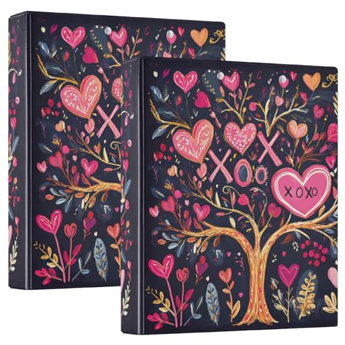 XOXO Ringbuch mit runden Ringen, Motiv "Valentines Day Tree Peach Love Heart", 1 und 1/2 Zoll Ordner mit Taschen, 1/2er-Pack, Schulhefter Hardcover von GuoChe