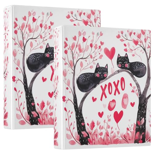 XOXO Valentines Day Tree Black Cats Notizbuch, 3,8 cm, 3,8 cm, Notizbuch, Ordner mit Klemmbrett, 1/2 Packung Ordner, ästhetischer Ordner, 200 Blatt von GuoChe