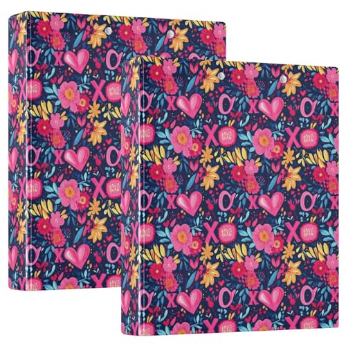 XOXO XOXO 3-Ringbuch mit Blumenmuster, 3 Ringen, 3,5 cm, Notizbuch, Ordner mit Taschen, 1/2er-Pack für Briefgröße (27,9 x 21,6 cm), 200 Blatt von GuoChe