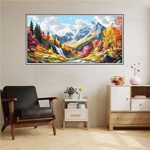 Herbst Malen Nach Zahlen Groß 160X80cm Malen Nach Zahlen Erwachsene Landschaft Malen Nach Zahlen Kinder, Knitterfreie Leinwand, Pinsels Und Acrylfarbe Diy Handgemalt Kit, Geschenke für Männer-z134 von Guofuos