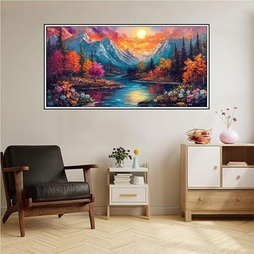 Malen Nach Zahlen Erwachsene Abstrakt Malen Nach Zahlen Landschaft Malen Nach Zahlen ab 9 Jahre Mädchen DIY Ölgemälde Bastelset Kit, Mit 3-Pinseln Acrylfarbe für Geschenk Wand Décor 200X100cm-z101 von Guofuos