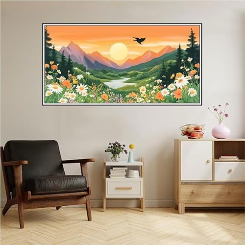 Malen Nach Zahlen Erwachsene Abstrakt Malen Nach Zahlen Landschaft Malen Nach Zahlen ab 9 Jahre Mädchen DIY Ölgemälde Bastelset Kit, Mit 3-Pinseln und Acrylfarbe für Geschenk Wand Décor 140X70cm-z62 von Guofuos