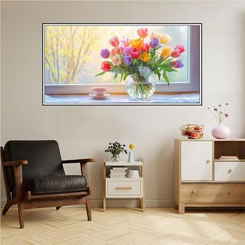 Malen Nach Zahlen Erwachsene Blume Malen Nach Zahlen Farbe Malen Nach Zahlen ab 9 Jahre Mädchen DIY Ölgemälde Bastelset Kit, Mit 3-Pinseln und Acrylfarbe für Geschenk Home Wand Décor 220X100cm-z163 von Guofuos