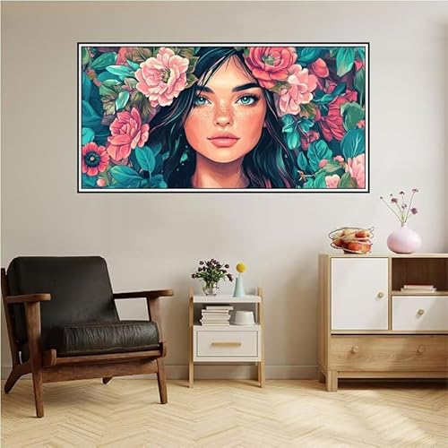 Malen Nach Zahlen Erwachsene Blume Malen Nach Zahlen Frau Malen Nach Zahlen ab 9 Jahre Mädchen DIY Ölgemälde Bastelset Kit, Mit 3-Pinseln und Acrylfarbe für Geschenk Home Wand Décor 200X100cm-z27 von Guofuos