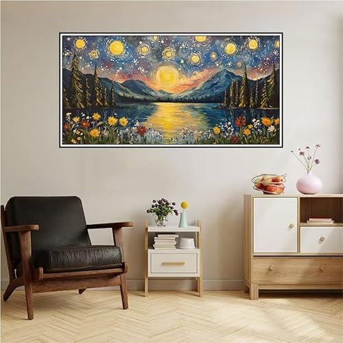 Malen Nach Zahlen Erwachsene Blume Malen Nach Zahlen Gebirge Malen Nach Zahlen ab 9 Jahre Mädchen DIY Ölgemälde Bastelset Kit, Mit 3-Pinseln und Acrylfarbe für Geschenk Home Wand Décor 220X100cm-z43 von Guofuos