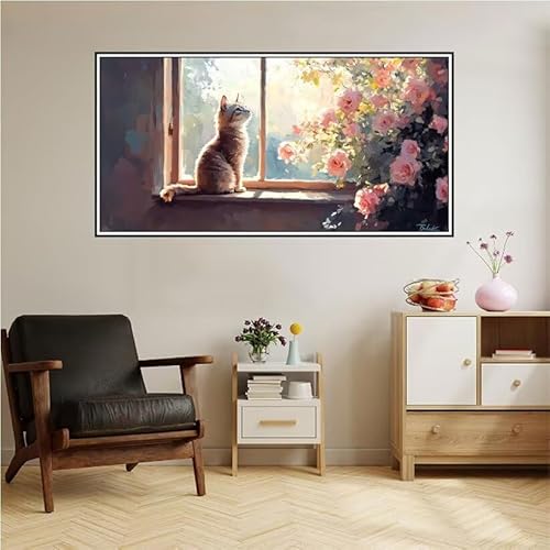 Malen Nach Zahlen Erwachsene Blume Malen Nach Zahlen Katze Malen Nach Zahlen ab 9 Jahre Mädchen DIY Ölgemälde Bastelset Kit, Mit 3-Pinseln und Acrylfarbe für Geschenk Home Wand Décor 200X100cm-z106 von Guofuos