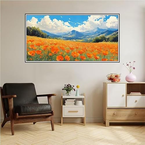 Malen Nach Zahlen Erwachsene Blume Malen Nach Zahlen Landschaft Malen Nach Zahlen ab 9 Jahre Mädchen DIY Ölgemälde Bastelset Kit, Mit 3-Pinseln und Acrylfarbe für Geschenk Wand Décor 140X70cm-z141 von Guofuos