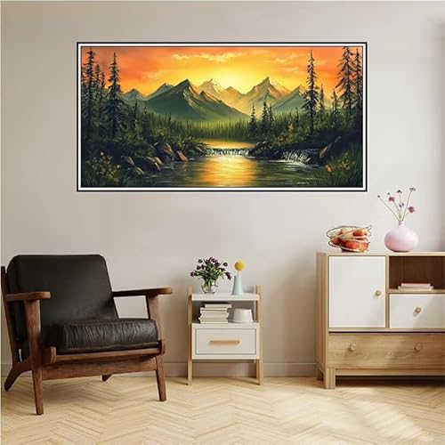 Malen Nach Zahlen Erwachsene Gebirge Malen Nach Zahlen Landschaft Malen Nach Zahlen ab 9 Jahre Mädchen DIY Ölgemälde Bastelset Kit, Mit 3-Pinseln und Acrylfarbe für Geschenk Wand Décor 120X60cm-z66 von Guofuos