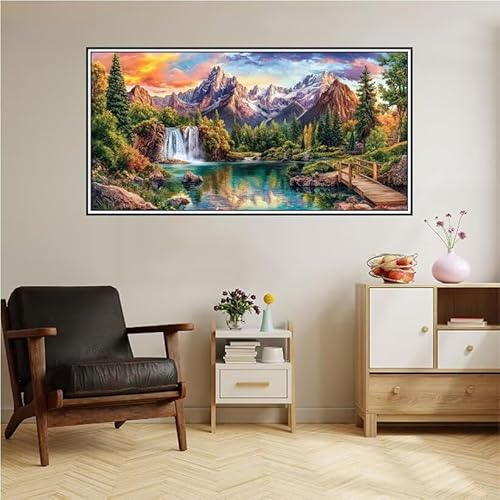 Malen Nach Zahlen Erwachsene Gebirge Malen Nach Zahlen See Malen Nach Zahlen ab 9 Jahre Mädchen DIY Ölgemälde Bastelset Kit, Mit 3-Pinseln und Acrylfarbe für Geschenk Home Wand Décor 120X60cm-z68 von Guofuos