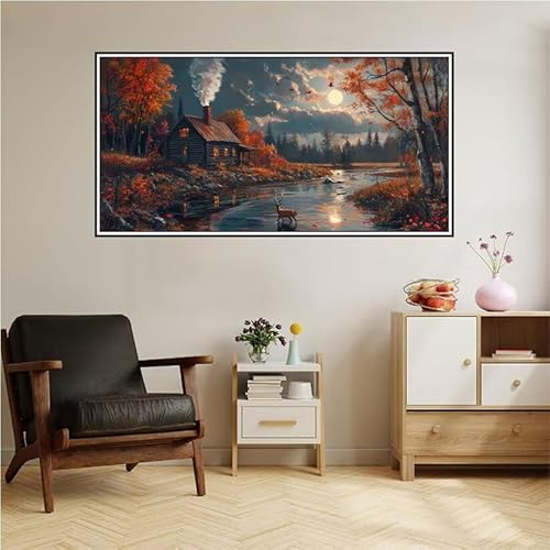 Malen Nach Zahlen Erwachsene Herbst Malen Nach Zahlen Wald Malen Nach Zahlen ab 9 Jahre Mädchen DIY Ölgemälde Bastelset Kit, Mit 3-Pinseln und Acrylfarbe für Geschenk Home Wand Décor 140X70cm-z71 von Guofuos