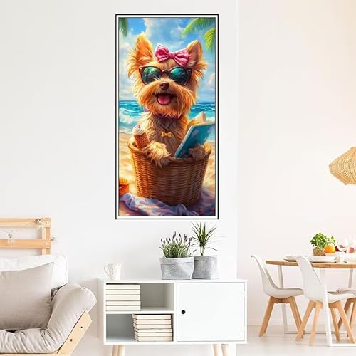 Malen Nach Zahlen Erwachsene Hund Malen Nach Zahlen Strand Malen Nach Zahlen ab 9 Jahre Mädchen DIY Ölgemälde Bastelset Kit, Mit 3-Pinseln und Acrylfarbe für Geschenk Home Wand Décor 120X60cm-z557 von Guofuos