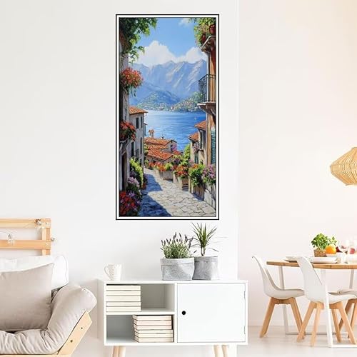 Malen Nach Zahlen Erwachsene Italien Malen Nach Zahlen Landschaft Malen Nach Zahlen ab 9 Jahre Mädchen DIY Ölgemälde Bastelset Kit, Mit 3-Pinseln und Acrylfarbe für Geschenk Wand Décor 140X70cm-z478 von Guofuos