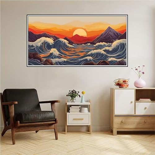 Malen Nach Zahlen Erwachsene Japan Malen Nach Zahlen Sonnenuntergang Malen Nach Zahlen ab 9 Jahre Mädchen DIY Ölgemälde Bastelset Kit, Mit 3-Pinseln Acrylfarbe für Geschenk Wand Décor 120X60cm-z26 von Guofuos