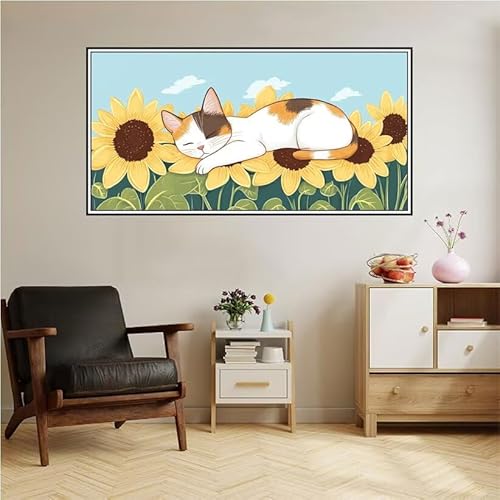 Malen Nach Zahlen Erwachsene Karikatur Malen Nach Zahlen Katze Malen Nach Zahlen ab 9 Jahre Mädchen DIY Ölgemälde Bastelset Kit, Mit 3-Pinseln und Acrylfarbe für Geschenk Wand Décor 200X100cm-z107 von Guofuos