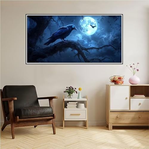 Malen Nach Zahlen Erwachsene Krähe Malen Nach Zahlen Mond Malen Nach Zahlen ab 9 Jahre Mädchen DIY Ölgemälde Bastelset Kit, Mit 3-Pinseln und Acrylfarbe für Geschenk Home Wand Décor 100X50cm-z127 von Guofuos