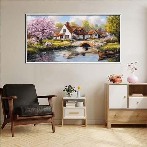 Malen Nach Zahlen Erwachsene Landschaft Malen Nach Zahlen Haus Malen Nach Zahlen ab 9 Jahre Mädchen DIY Ölgemälde Bastelset Kit, Mit 3-Pinseln und Acrylfarbe für Geschenk Home Wand Décor 100X50cm-z83 von Guofuos