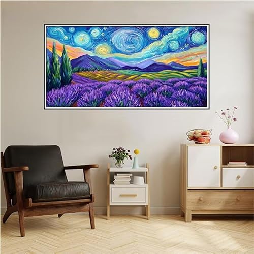 Malen Nach Zahlen Erwachsene Landschaft Malen Nach Zahlen Lavendel Malen Nach Zahlen ab 9 Jahre Mädchen DIY Ölgemälde Bastelset Kit, Mit 3-Pinseln und Acrylfarbe für Geschenk Wand Décor 200X100cm-z28 von Guofuos