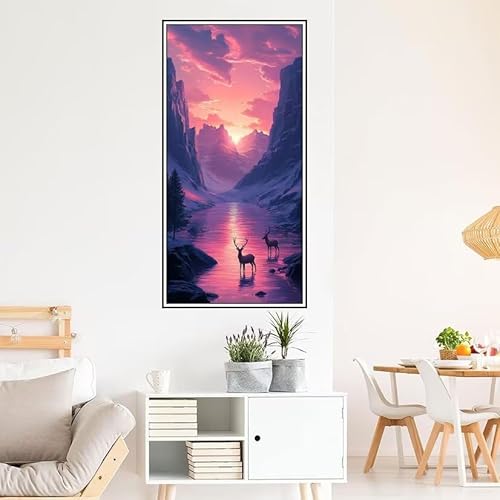 Malen Nach Zahlen Erwachsene Landschaft Malen Nach Zahlen Reh Malen Nach Zahlen ab 9 Jahre Mädchen DIY Ölgemälde Bastelset Kit, Mit 3-Pinseln und Acrylfarbe für Geschenk Wand Décor 140X70cm-z1243 von Guofuos