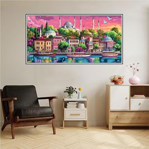 Malen Nach Zahlen Erwachsene Landschaft Malen Nach Zahlen Stadt Malen Nach Zahlen ab 9 Jahre Mädchen DIY Ölgemälde Bastelset Kit, Mit 3-Pinseln und Acrylfarbe für Geschenk Wand Décor 100X50cm-z118 von Guofuos