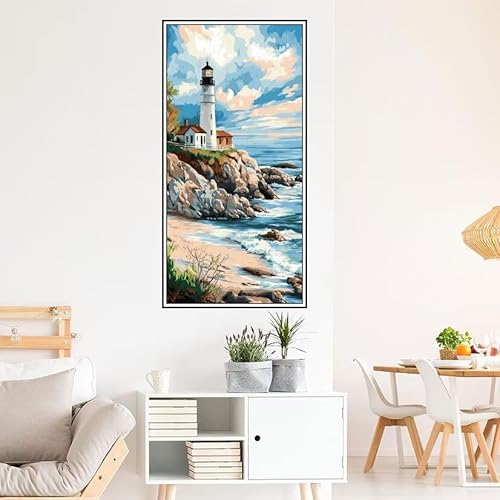 Malen Nach Zahlen Erwachsene Meer Malen Nach Zahlen Leuchtturm Malen Nach Zahlen ab 9 Jahre Mädchen DIY Ölgemälde Bastelset Kit, Mit 3-Pinseln und Acrylfarbe für Geschenk Wand Décor 220X100cm-z1261 von Guofuos