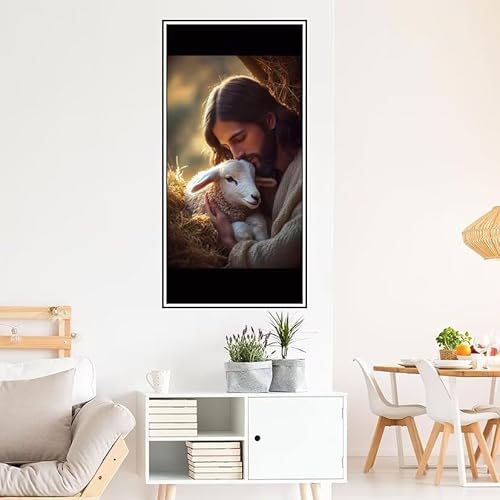 Malen Nach Zahlen Erwachsene Religion Malen Nach Zahlen Lamm Malen Nach Zahlen ab 9 Jahre Mädchen DIY Ölgemälde Bastelset Kit, Mit 3-Pinseln und Acrylfarbe für Geschenk Wand Décor 200X100cm-z1022 von Guofuos