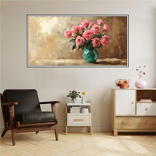 Malen Nach Zahlen Erwachsene Rose Malen Nach Zahlen Rosa Malen Nach Zahlen ab 9 Jahre Mädchen DIY Ölgemälde Bastelset Kit, Mit 3-Pinseln und Acrylfarbe für Geschenk Home Wand Décor 220X100cm-z98 von Guofuos