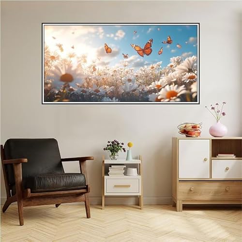 Malen Nach Zahlen Erwachsene Schmetterling Malen Nach Zahlen Blume Malen Nach Zahlen ab 9 Jahre Mädchen DIY Ölgemälde Bastelset Kit, Mit 3-Pinseln Acrylfarbe für Geschenk Wand Décor 200X100cm-z142 von Guofuos