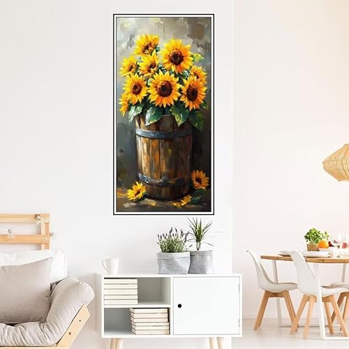 Malen Nach Zahlen Erwachsene Sonnenblume Malen Nach Zahlen Blume Malen Nach Zahlen ab 9 Jahre Mädchen DIY Ölgemälde Bastelset Kit, Mit 3-Pinseln und Acrylfarbe für Geschenk Wand Décor 120X60cm-z492 von Guofuos