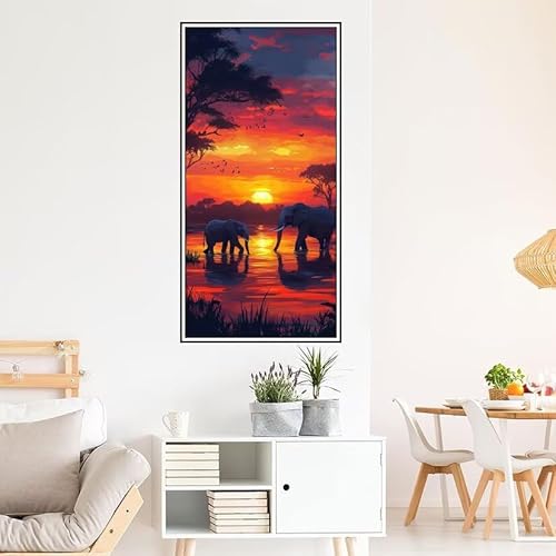 Malen Nach Zahlen Erwachsene Sonnenuntergang Malen Nach Zahlen Elefant Malen Nach Zahlen ab 9 Jahre Mädchen DIY Ölgemälde Bastelset Kit, Mit Pinseln Acrylfarbe für Geschenk Wand Décor 100X50cm-z1218 von Guofuos