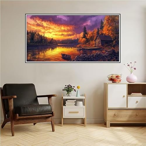 Malen Nach Zahlen Erwachsene Sonnenuntergang Malen Nach Zahlen Herbst Malen Nach Zahlen ab 9 Jahre Mädchen DIY Ölgemälde Bastelset Kit, Mit 3-Pinseln Acrylfarbe für Geschenk Wand Décor 120X60cm-z63 von Guofuos