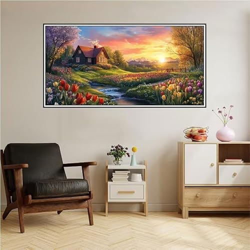 Malen Nach Zahlen Erwachsene Sonnenuntergang Malen Nach Zahlen Landschaft Malen Nach Zahlen ab 9 Jahre Mädchen DIY Ölgemälde Bastelset Kit, Mit Pinseln Acrylfarbe für Geschenk Wand Décor 40X20cm-z158 von Guofuos