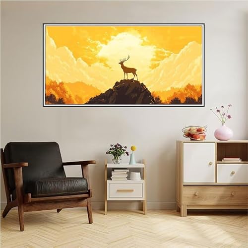 Malen Nach Zahlen Erwachsene Sonnenuntergang Malen Nach Zahlen Reh Malen Nach Zahlen ab 9 Jahre Mädchen DIY Ölgemälde Bastelset Kit, Mit 3-Pinseln Acrylfarbe für Geschenk Wand Décor 220X100cm-z128 von Guofuos