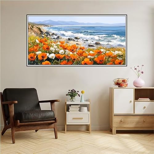 Malen Nach Zahlen Erwachsene Strand Malen Nach Zahlen Blume Malen Nach Zahlen ab 9 Jahre Mädchen DIY Ölgemälde Bastelset Kit, Mit 3-Pinseln und Acrylfarbe für Geschenk Home Wand Décor 200X100cm-z73 von Guofuos