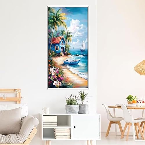 Malen Nach Zahlen Erwachsene Strand Malen Nach Zahlen Landschaft Malen Nach Zahlen ab 9 Jahre Mädchen DIY Ölgemälde Bastelset Kit, Mit 3-Pinseln und Acrylfarbe für Geschenk Wand Décor 120X60cm-z1307 von Guofuos