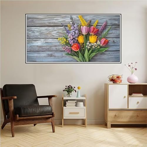 Malen Nach Zahlen Erwachsene Tulpe Malen Nach Zahlen Blume Malen Nach Zahlen ab 9 Jahre Mädchen DIY Ölgemälde Bastelset Kit, Mit 3-Pinseln und Acrylfarbe für Geschenk Home Wand Décor 100X50cm-z56 von Guofuos